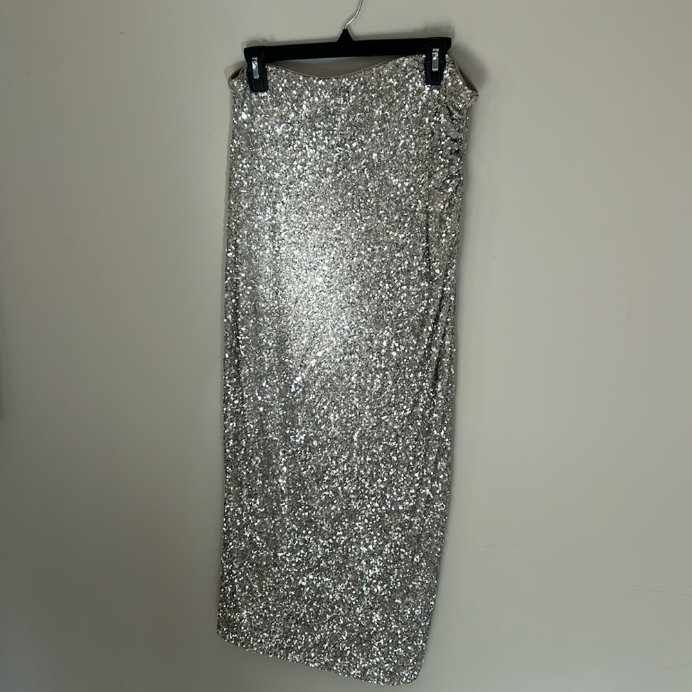 Sequin Midi Skirt - tan/silver sequin - 36” length - L